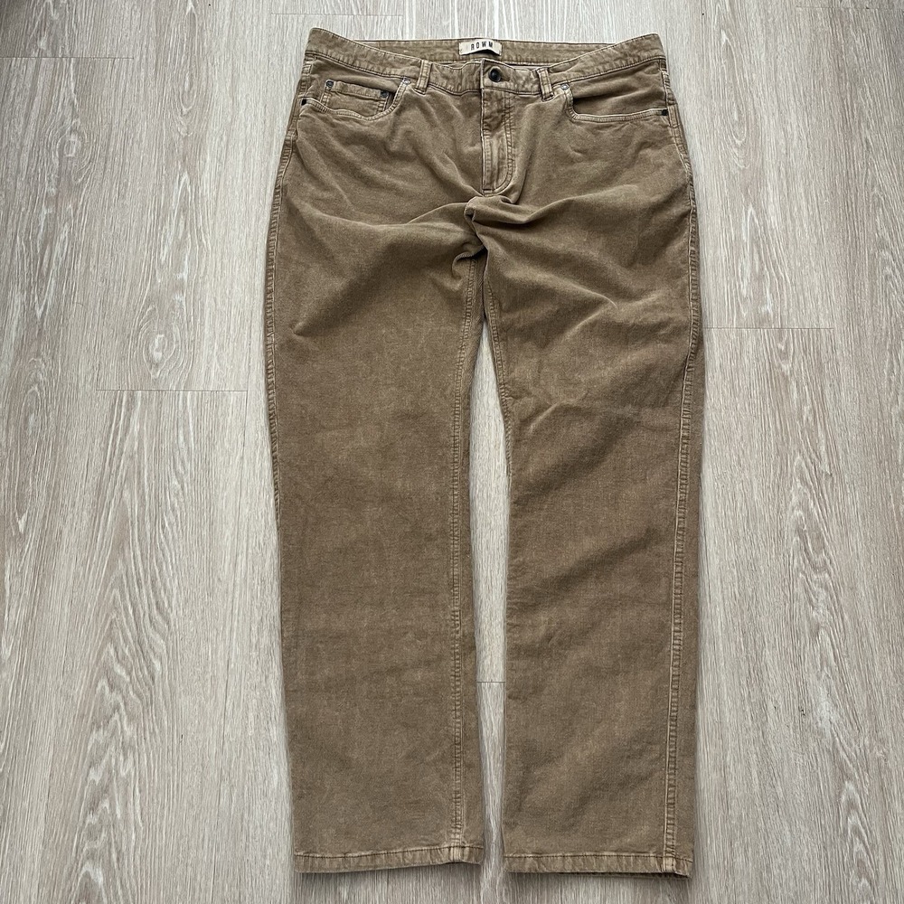 Rowm Pants Mens 38x32 Brown Tan Corduroy Casual Chino Stretch